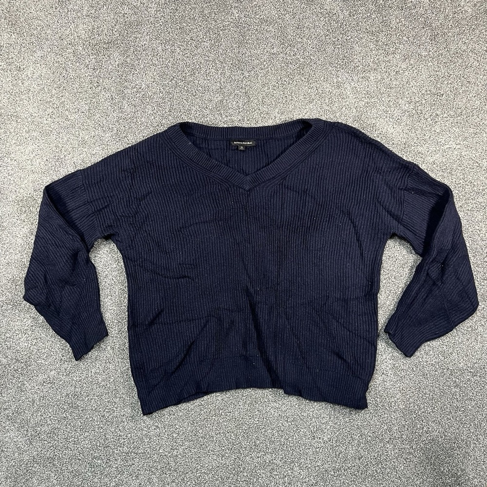 Banana Republic Womens XL Navy Blue V Neck Ribbed Knit Pullover Sweater